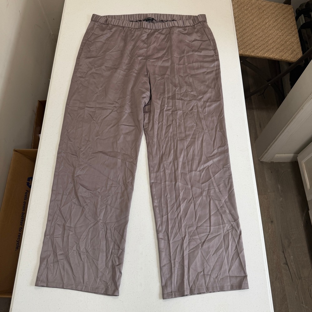 Eileen Fisher Briar Recycled Polyester Satin Straight Pant‎ XL R9GVB-P4295M